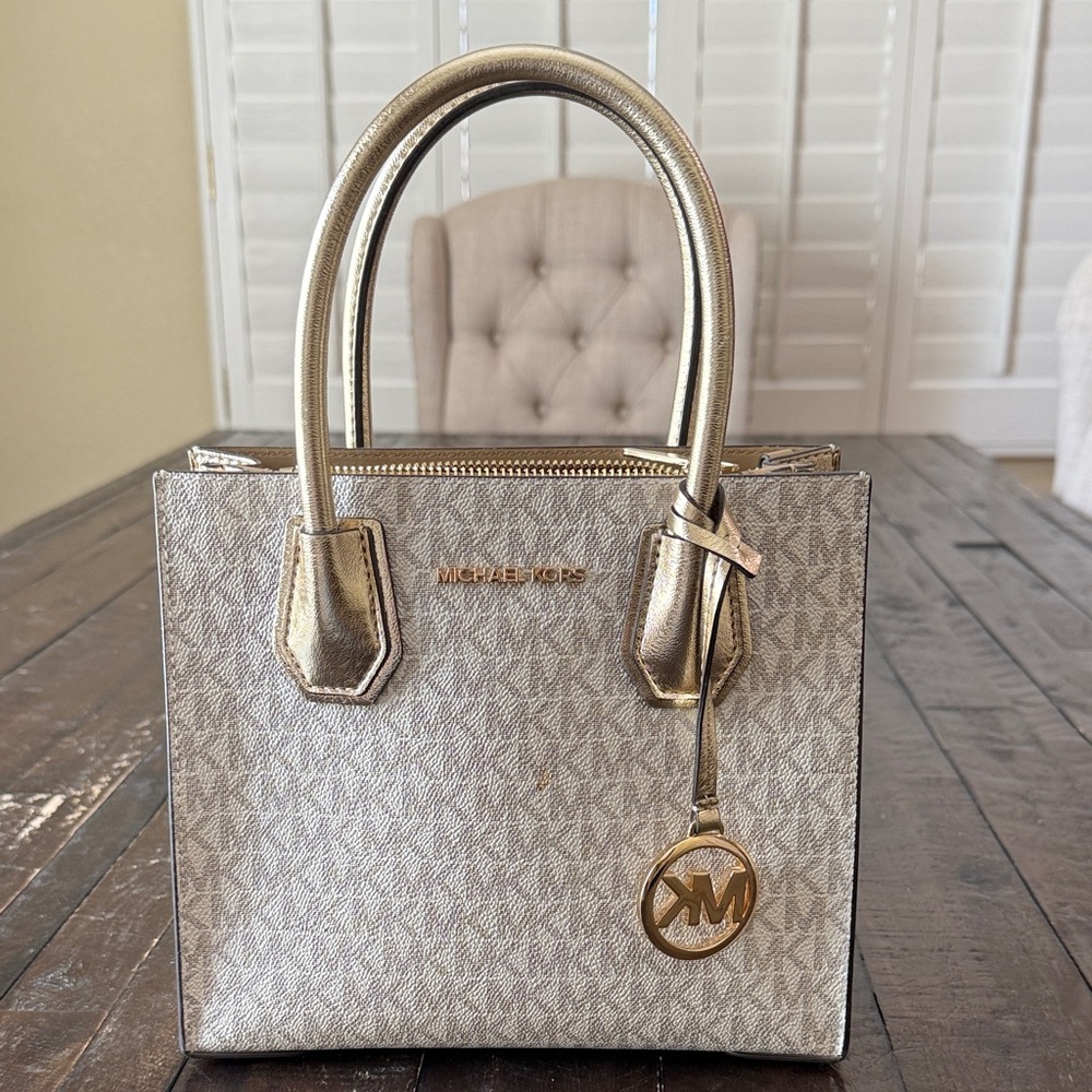 Michael Kors Gold and Cream Satchel